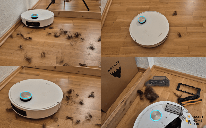Der Dreame L50 Pro Ultra saugt im Test Haare weg.
